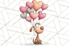 Colorful Valentine Dog and Cat Doodle Clipart PNG, Cute Pets Product Image 4