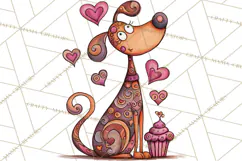 Colorful Valentine Dog and Cat Doodle Clipart PNG, Cute Pets Product Image 5
