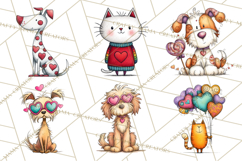 Colorful Valentine Dog and Cat Doodle Clipart PNG, Cute Pets Product Image 8
