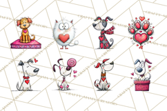 Colorful Valentine Dog and Cat Doodle Clipart PNG, Cute Pets Product Image 4