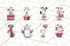 Colorful Valentine Dog and Cat Doodle Clipart PNG, Cute Pets Product Image 3