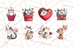 Colorful Valentine Dog and Cat Doodle Clipart PNG, Cute Pets Product Image 5