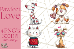 Colorful Valentine Dog and Cat Doodle Clipart PNG, Cute Pets Product Image 1