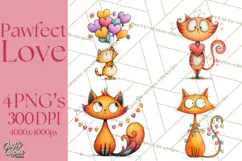 Colorful Valentine Dog and Cat Doodle Clipart PNG, Cute Pets Product Image 1