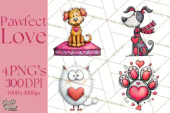 Colorful Valentine Dog and Cat Doodle Clipart PNG, Cute Pets Product Image 1