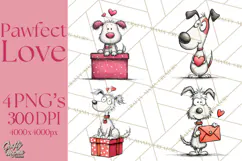 Colorful Valentine Dog and Cat Doodle Clipart PNG, Cute Pets Product Image 1
