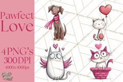 Colorful Valentine Dog and Cat Doodle Clipart PNG, Cute Pets Product Image 1