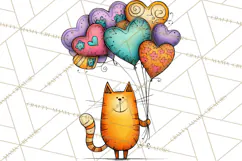 Colorful Valentine Dog and Cat Doodle Clipart PNG, Cute Pets Product Image 3