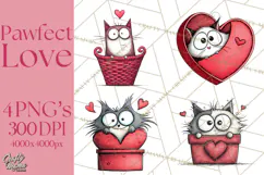 Colorful Valentine Dog and Cat Doodle Clipart PNG, Cute Pets Product Image 1