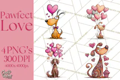 Colorful Valentine Dog and Cat Doodle Clipart PNG, Cute Pets Product Image 1