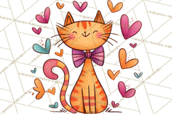 Colorful Valentine Dog and Cat Doodle Clipart PNG, Cute Pets Product Image 4