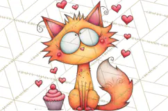 Colorful Valentine Dog and Cat Doodle Clipart PNG, Cute Pets Product Image 5