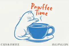 Cat & Coffee Doodle lineart Clipart SVG | PNG | EPS Product Image 1