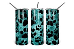 Teal Glitter Pawprints Tumbler Design Product Image 1