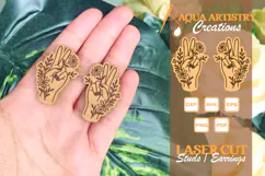 Peace Hand Floral Sign Earrings, Studs Laser Cut SVG Design Product Image 1