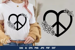 Peace Love SVG Design with Flowers for T-shirts, Mugs, Bag, Decals, Wall Art, Gifts. This Summer Floral Design is compatible with Cricut and Silhouette Machines