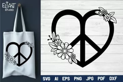 Peace Love SVG Design with Flowers for T-shirts, Mugs, Bag, Decals, Wall Art, Gifts. This Summer Floral Design is compatible with Cricut and Silhouette Machines