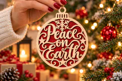 Peace on Earth Bauble Laser Cut Wood File, Christmas SVG Product Image 1