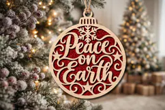 Peace on Earth Bauble Laser Cut Wood File, Christmas SVG Product Image 2