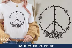 Peace Sign SVG Design with Flowers for T-shirts, Mugs, Bag, Decals, Wall Art, Gifts. This Summer Floral Design is compatible with Cricut and Silhouette Machines