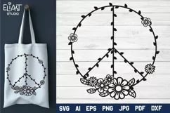 Peace Sign SVG Design with Flowers for T-shirts, Mugs, Bag, Decals, Wall Art, Gifts. This Summer Floral Design is compatible with Cricut and Silhouette Machines
