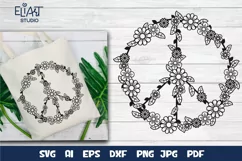 Peace Sign SVG Design with Flowers for T-shirts, Mugs, Bag, Decals, Wall Art, Gifts. This Summer Floral Design is compatible with Cricut and Silhouette Machines