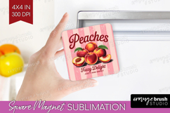 Peach Vintage Fruit Magnet Sublimation Summer Square Magnet Product Image 1