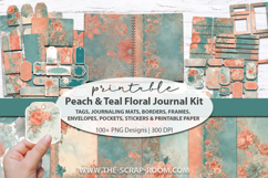 Printable Junk Journal Kit Vintage Peach Teal Floral Papers Ephemera kit, Designs for Scrapbooking, Junk Journaling, card making and other paper crafts