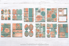 Printable Junk Journal Kit paper crafting Peach and Teal Product Image 3