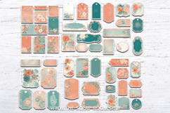 Printable Junk Journal Kit paper crafting Peach and Teal Product Image 4