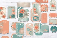 Printable Junk Journal Kit paper crafting Peach and Teal Product Image 5