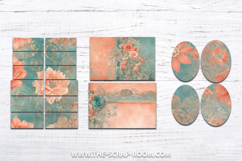 Printable Junk Journal Kit paper crafting Peach and Teal Product Image 8