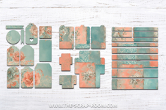 Printable Junk Journal Kit paper crafting Peach and Teal Product Image 9