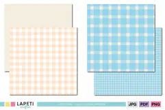 Peach gingham digital scrapbook paper with soft cream squares