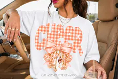 Peach Gingham Cheer PNG with Bow and Pom Poms Product Image 2
