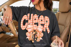 Peach Gingham Cheer PNG with Bow and Pom Poms Product Image 1