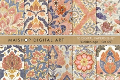 Peach Coral and Blue Boho Chic Floral Seamless Patterns Product Image 1
