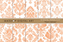 Peach Damask Digital Papers in Watercolor Style Product Image 1