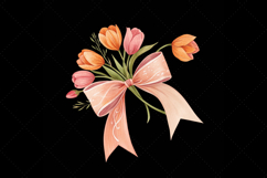 peach tulip bow, coquette bow clipart, spring floral bow, tulip flower bow, digital bow design, peach floral bow, elegant coquette bow, spring tulip clipart, floral bow design, vibrant tulip bow