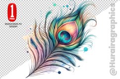 Cute Peacock Feather Clipart - PNG File Product Image 1