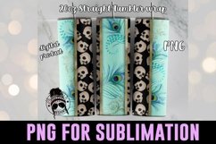 peacock and skull design on 3 tumbler mockup with bokeh light background