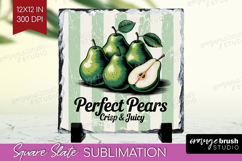 Pear Vintage Fruit Slate PNG Summer Square Slate Sublimation Product Image 1