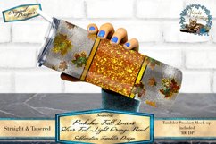 This is a peekaboo tumbler wrap design that has glitter fall leaves and a silver foil background.
