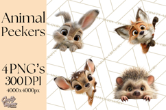 Peeking Cute Animals Clipart, Large-Eyed Baby Creatures, PNG Product Image 1