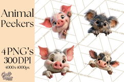 Peeking Cute Animals Clipart, Large-Eyed Baby Creatures, PNG Product Image 1