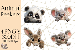 Peeking Cute Animals Clipart, Large-Eyed Baby Creatures, PNG Product Image 1