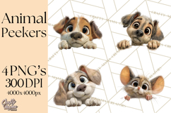 Peeking Cute Animals Clipart, Large-Eyed Baby Creatures, PNG Product Image 1