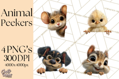 Peeking Cute Animals Clipart, Large-Eyed Baby Creatures, PNG Product Image 1