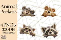 Peeking Cute Animals Clipart, Large-Eyed Baby Creatures, PNG Product Image 1