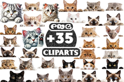 Peeking Cats Sublimation Clipart | Cute Kitty PNG Bundle Product Image 1